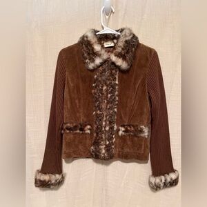 Brown Leather & Fur Teddy Jacket EUC